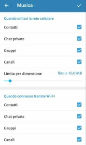 disattivare in Telegram il download automatico - musica