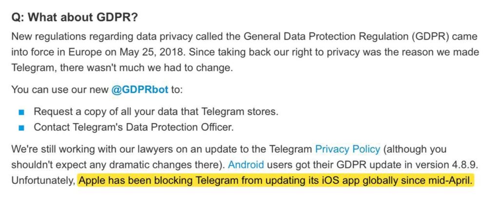 apple blocca telegram in russia