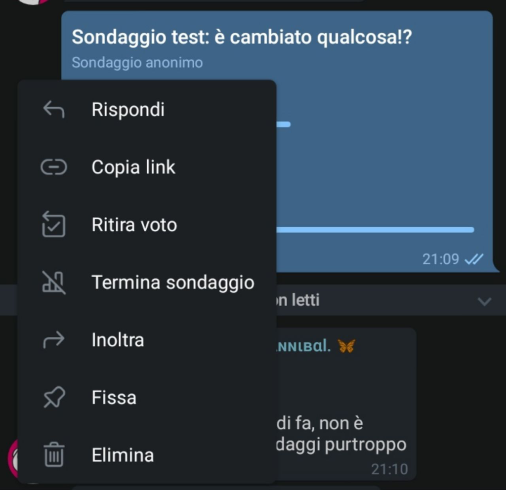 Telegram 5.6 menù contestuale sondaggi