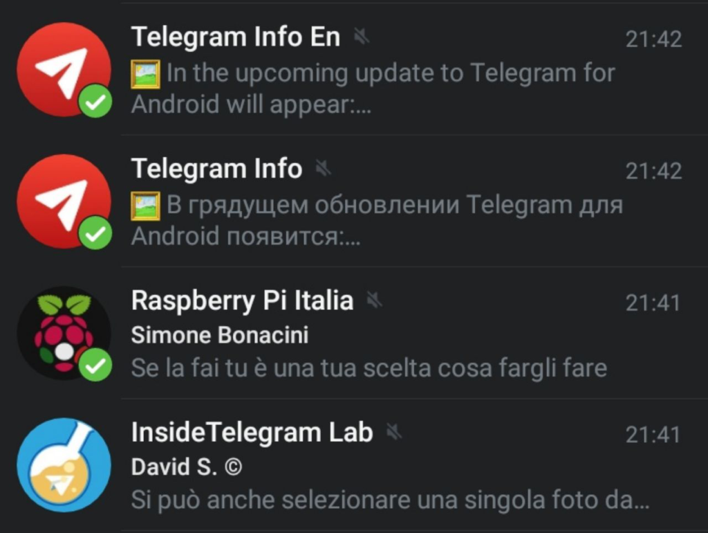 Telegram 5.6 selezionare più conversazioni