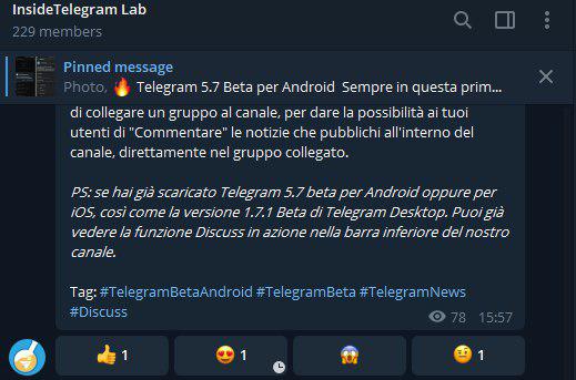 telegram 5.7 per android e ios canale broadcast