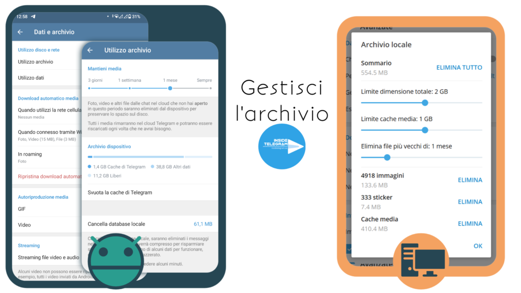 Gestione dell'archivio su Telegram Android e Desktop